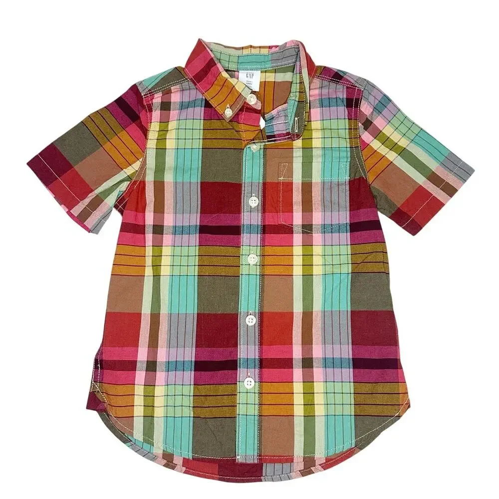 NWT Gap Plaid Short Sleeve Button Down Size 4T